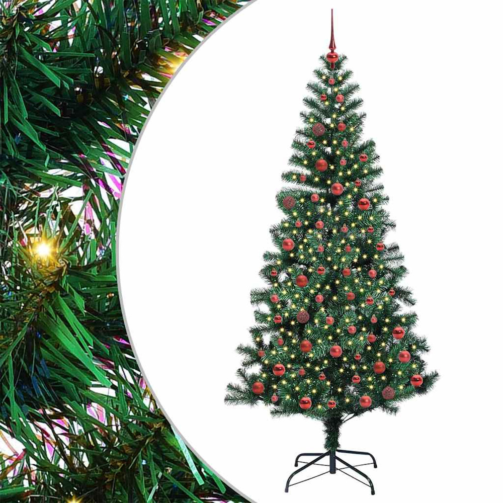 Sapin de noël artificiel pré-éclairé vert 210 cm pvc et métal