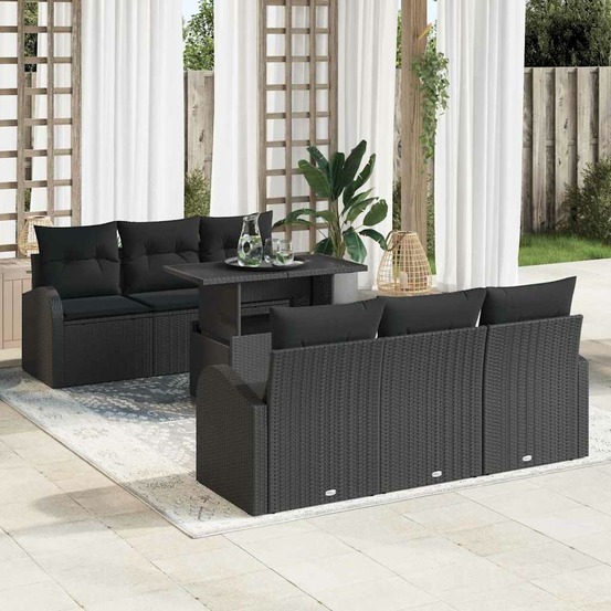 Ensemble de canapé de jardin avec coussin 7 pcs noir poly rotin