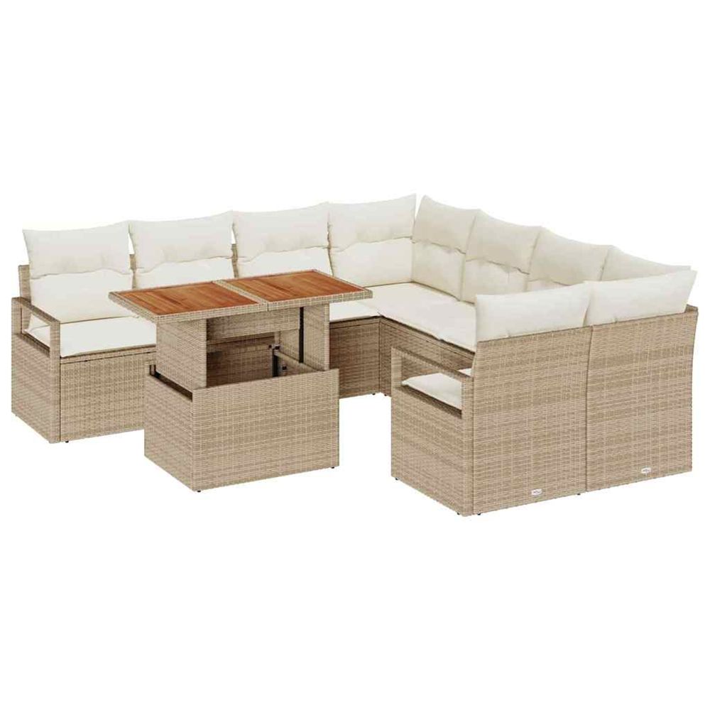 Ensemble de canapé de jardin 9 pc beige poly rotin