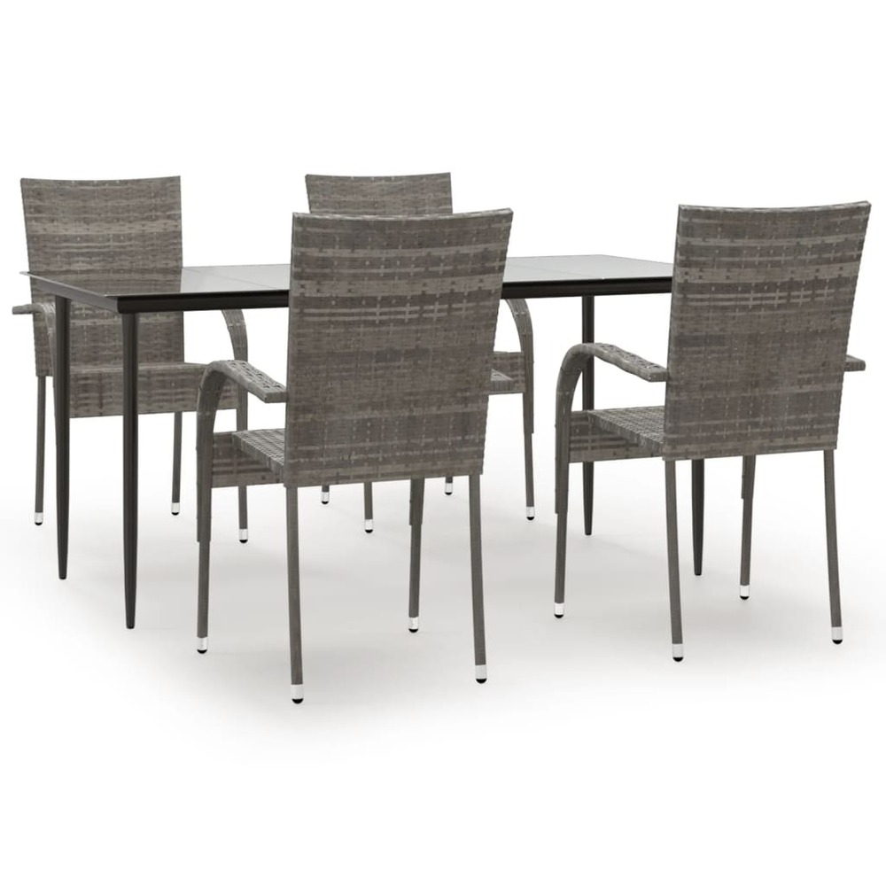 Ensemble à manger de jardin 5 pcs gris résine tressée