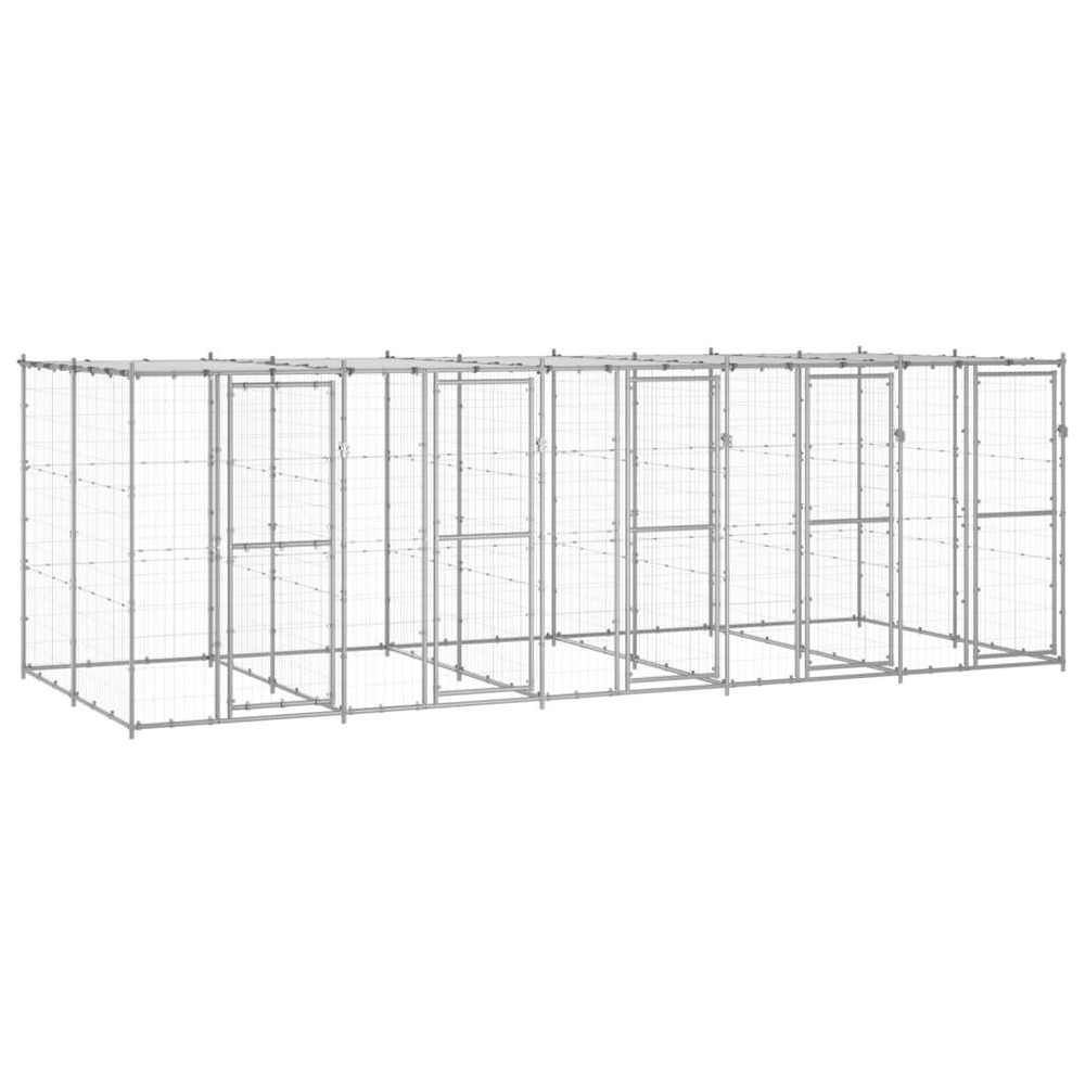 Chenil extérieur cage enclos parc animaux chien extérieur acier galvanisé avec toit 12,1 m²