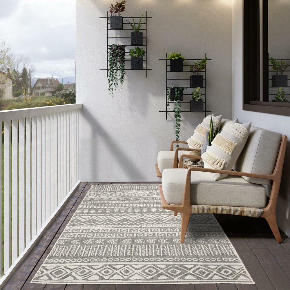 Tapis extérieur, kilim reversible 200x290 lyn2 ao reversible gris et crème