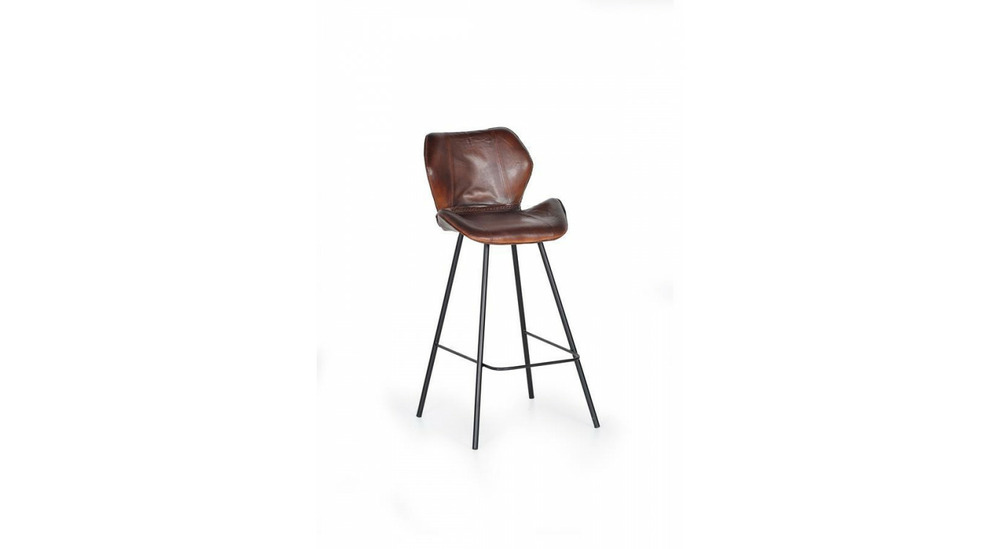 Chaise haute fer, cuir marron 49x50x102cm - fer-cuir