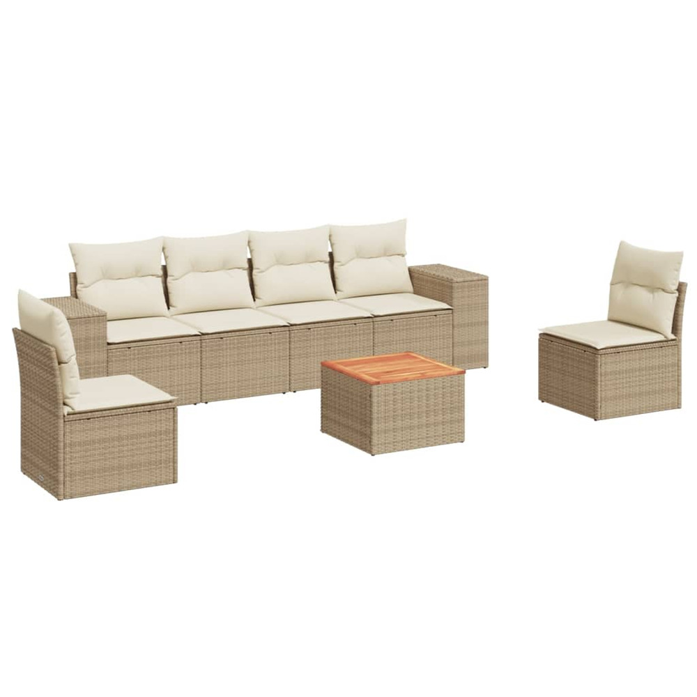 Salon de jardin avec coussins 7 pcs beige résine tressée