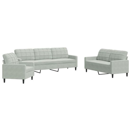 Ensemble de canapés 3 pcs avec coussins gris clair velours