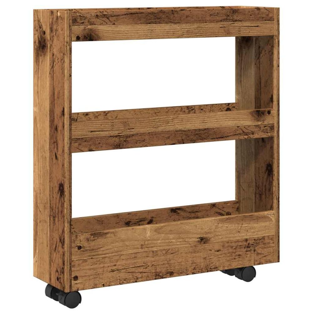 Chariot de rangement étroit 3 niveaux vieux bois