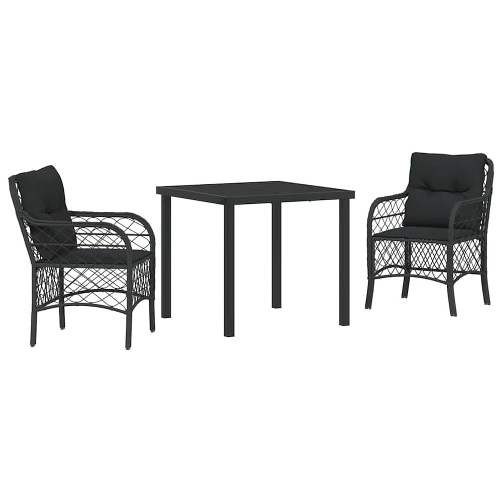 Ensemble de salle à manger pour jardin 3 pcs noir polyrotin