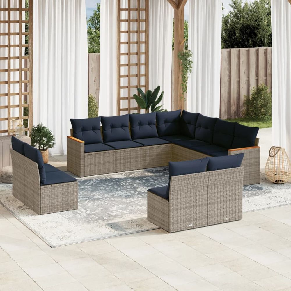 Ensemble de canapé de jardin 11 pcs avec coussins gris