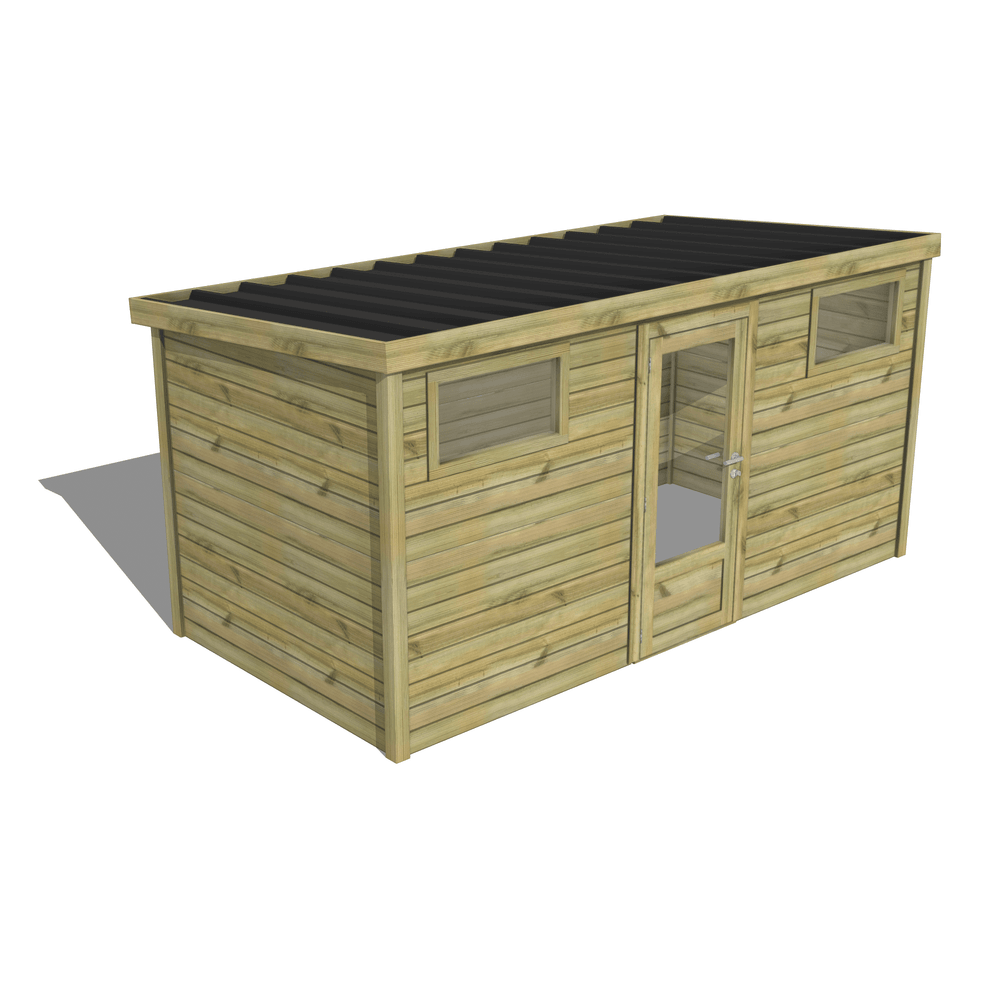 Abri de jardin bois pin traité autoclave 27mm - essentiel - 4,34x2,14m / 9m2 - bac acier - abri français
