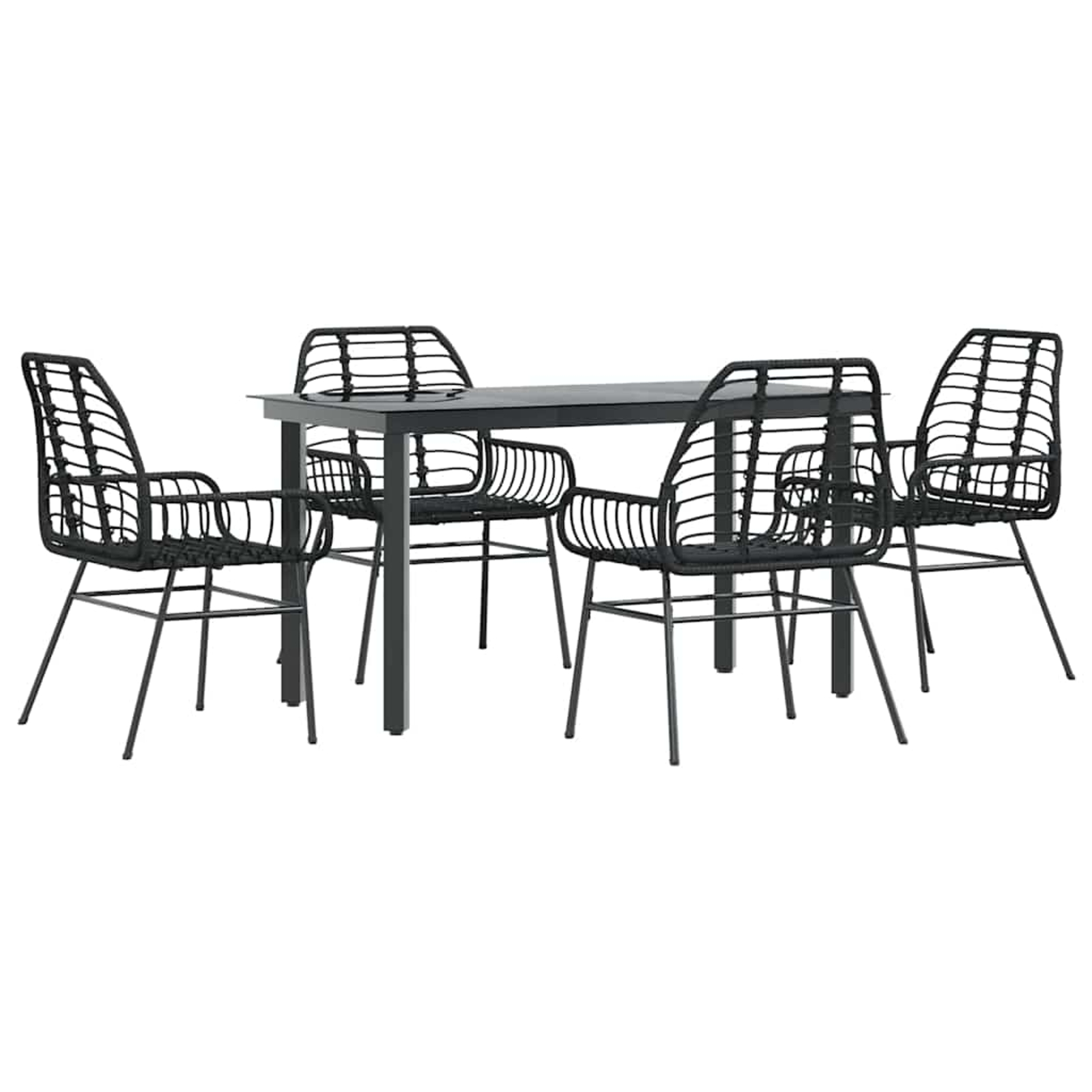Ensemble à manger de jardin 5 pcs noir résine tressée verre