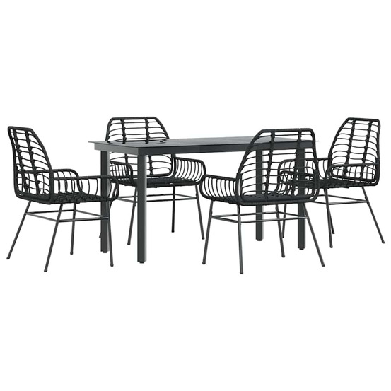 Ensemble à manger de jardin 5 pcs noir résine tressée verre