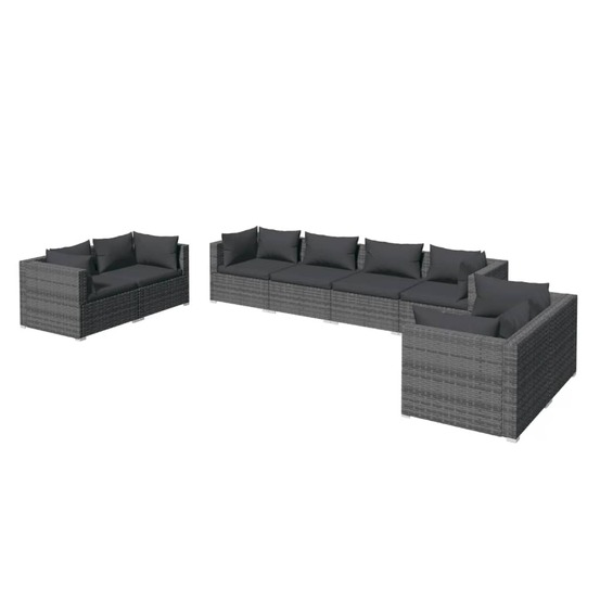 Salon de jardin 8 pcs avec coussins résine tressée gris