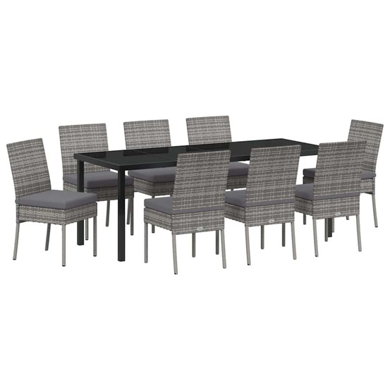 Ensemble de salle à manger pour jardin 9 pcs gris