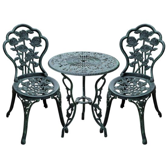 Ensemble bistro de jardin 2 places : aluminium moulé antique, vert