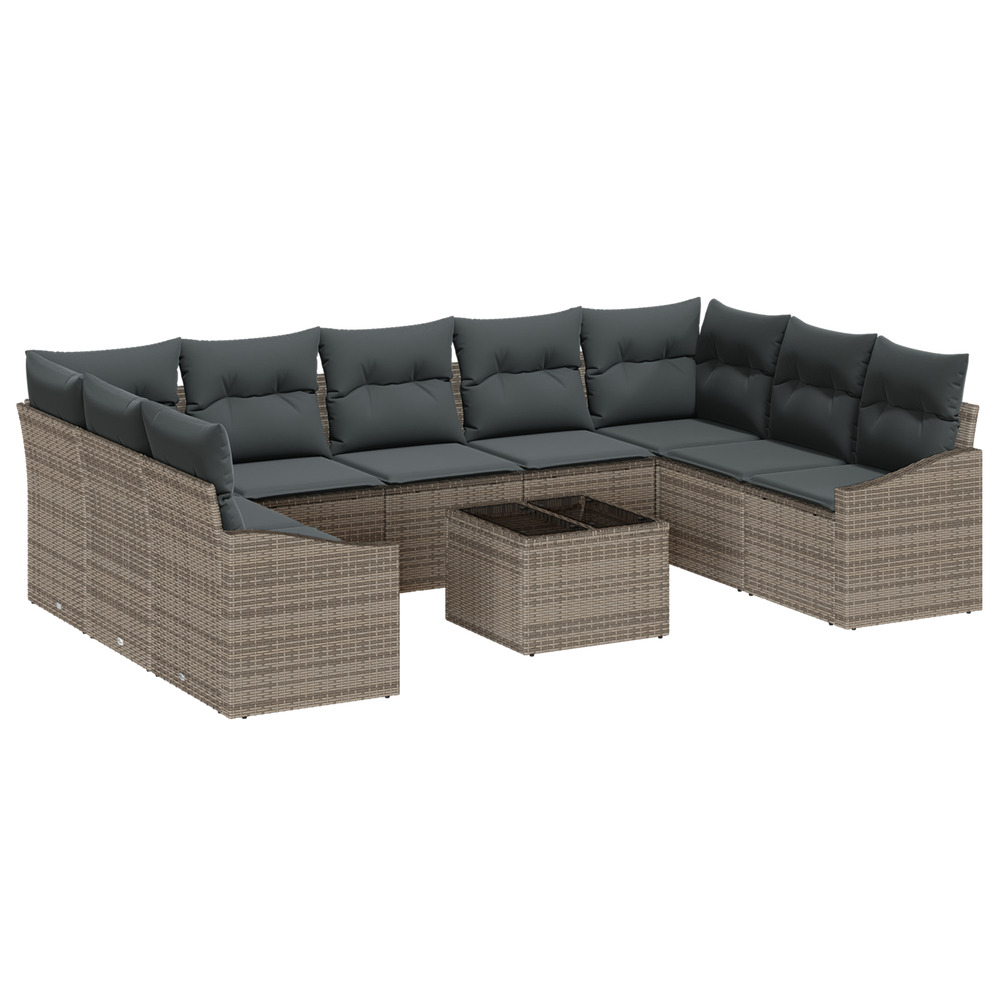Ensemble de canapé de jardin 9 pièces avec coussin noir rattan poly