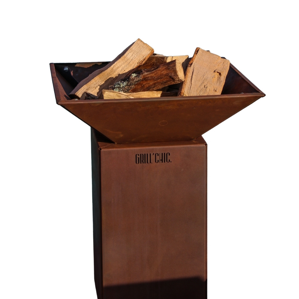 Auvergnat simple cuve corten - brasero carré sans rangement bois - élégant et épuré pour une touche authentique dans votre jardin