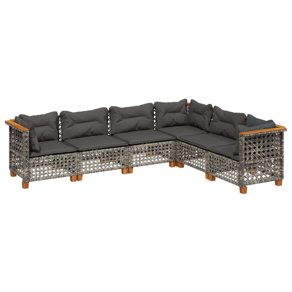 Salon de jardin 6 pcs avec coussins gris résine tressée