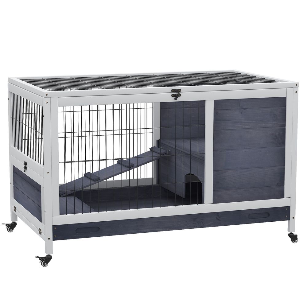Clapier lapin cochon d'inde bois intérieur roulettes plateau amovible 90x53x59cm