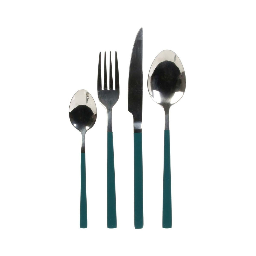 Ménagère 16 pièces en inox manche coloré vert
