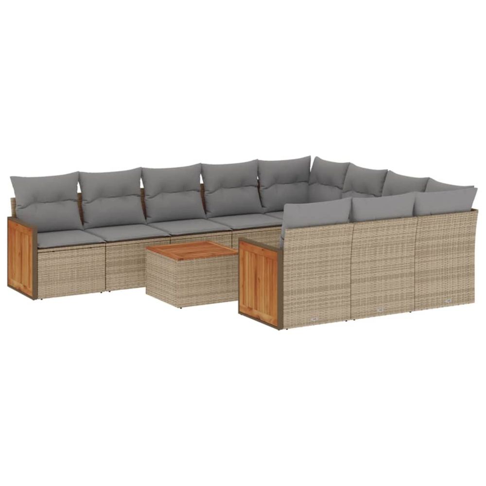 Salon de jardin 11 pcs avec coussins beige résine tressée