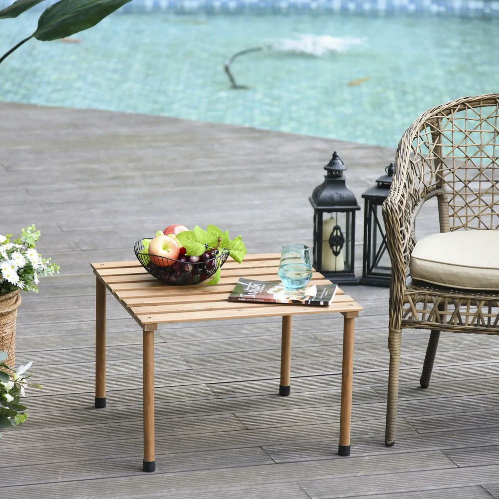 Table basse de jardin pliable table de camping plateau à lattes dim. 58l x 58l x 40h cm