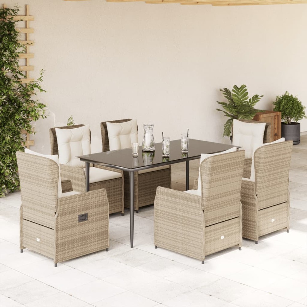 Ensemble à manger de jardin et coussins 7 pcs beige poly rotin
