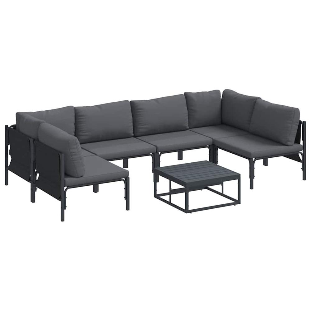 Ensemble de canapé de jardin avec coussin 7 pcs noir acier