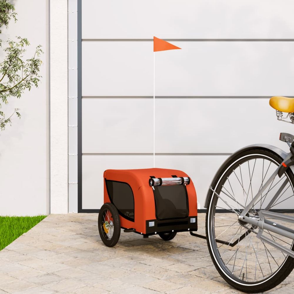 Remorque vélo petit chien 30kg acier et tissu pliable orange et noir