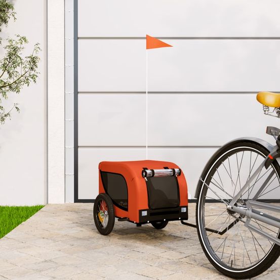 Remorque vélo petit chien 30kg acier et tissu pliable orange et noir