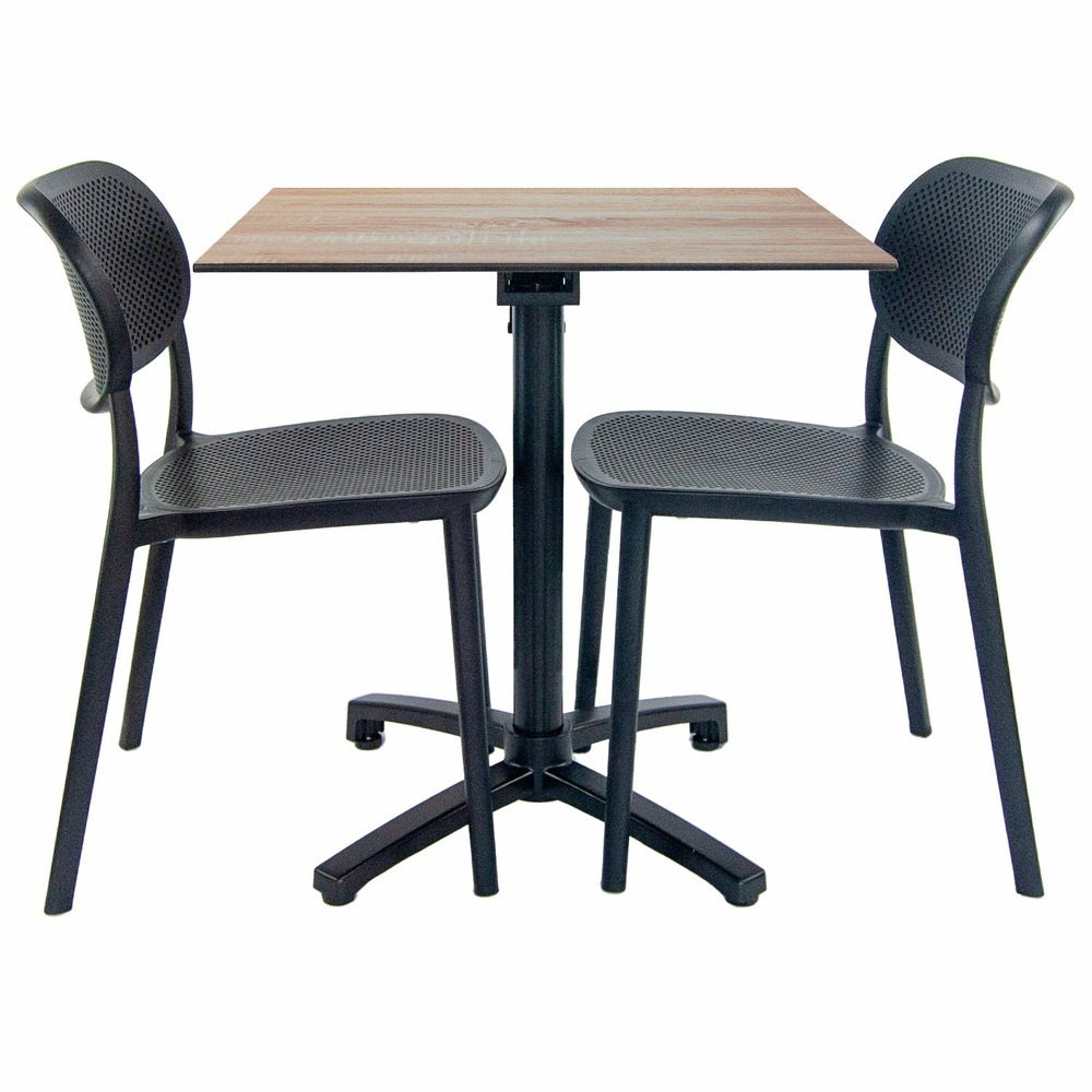 Restootab - lot de 1 table pliable bois clair + 2 chaises pour terrasse