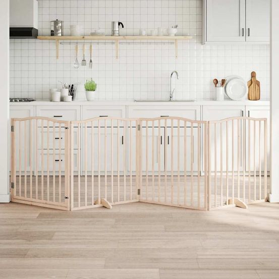 Barrière sécurité chien haute avec porte 4 panneaux bois brun 320x90 cm