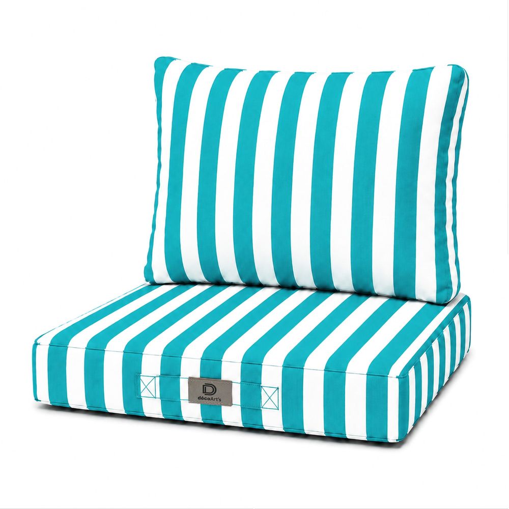 Coussins chaise jardin assise + dossier 40x40cm rayure turquoise
