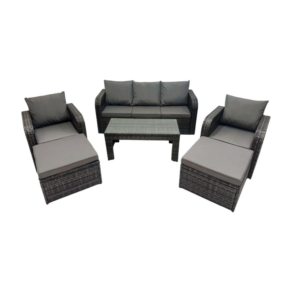 7 places ensemble de meubles de jardin avec table basse rectangulaire chaise inclinable 2 grand tabourets