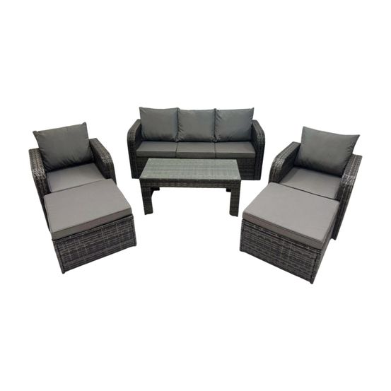 7 places ensemble de meubles de jardin avec table basse rectangulaire chaise inclinable 2 grand tabourets