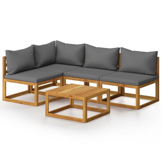Salon de jardin 5 pcs avec coussin bois d'acacia solide