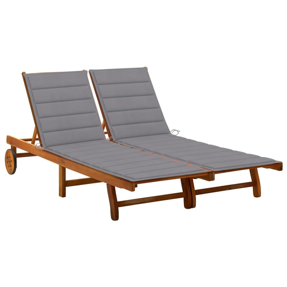 Transat chaise longue bain de soleil lit de jardin terrasse meuble d'extérieur 2 places avec coussins acacia solide 02_001223