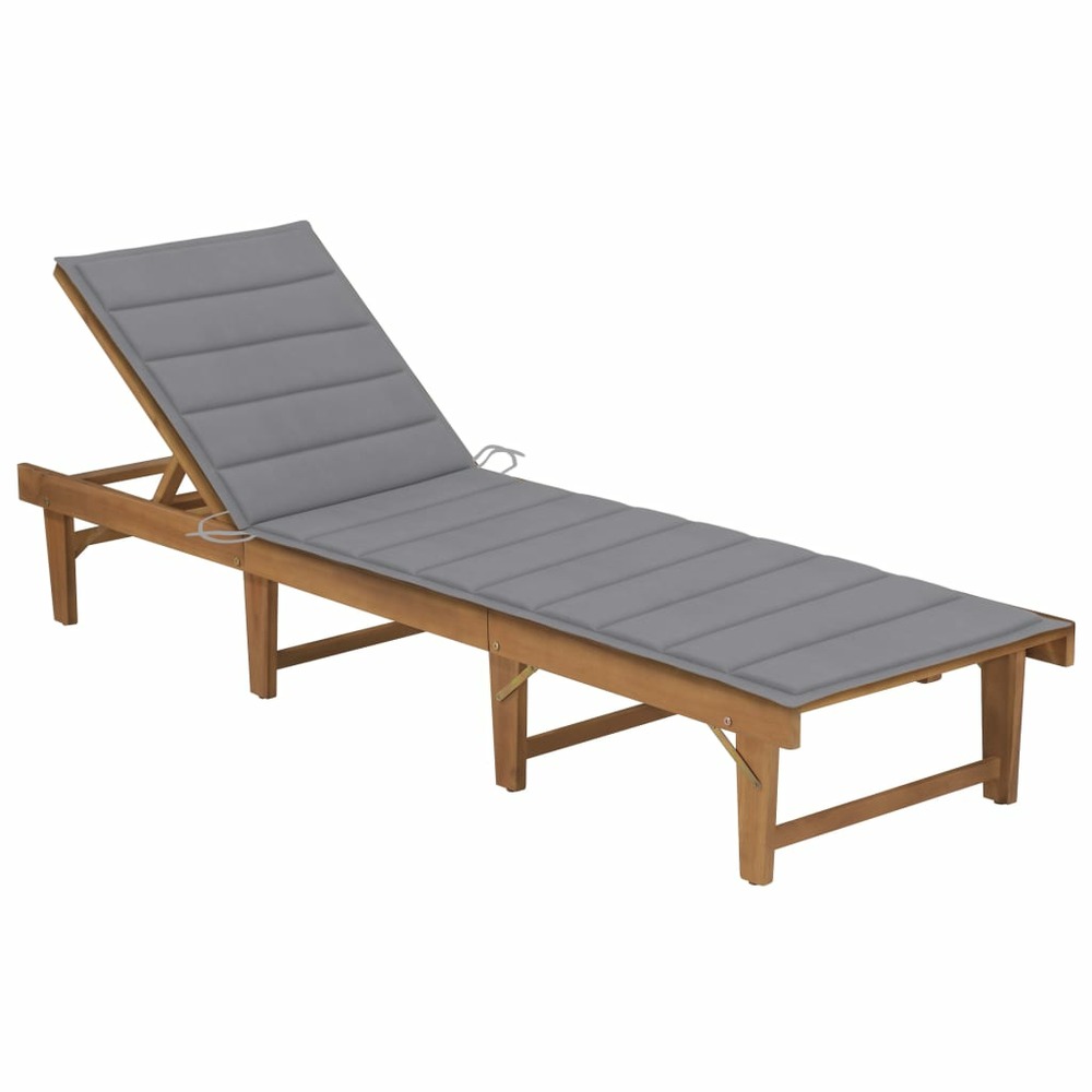 Transat chaise longue bain de soleil lit de jardin terrasse meuble d'extérieur pliable avec coussin bois d'acacia solide 02_0