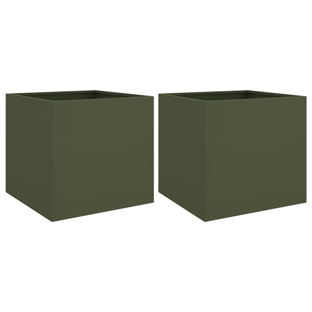 Jardinière d'extérieurs 2 pcs vert olive 49x47x46 cm acier