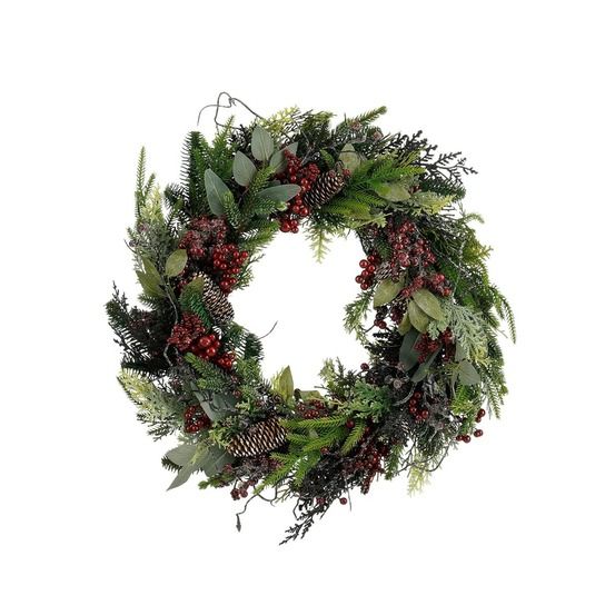 Mica decorations bodi couronne de noël artificielle avec pommes de pin - h13 x ø50 cm - bordeaux