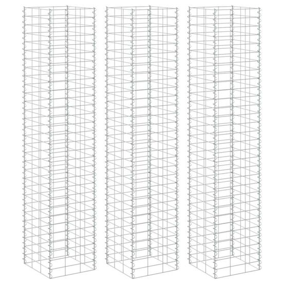 Lot de 3 hautes colonnes gabion fer résistant pour clôture ou séparation jardin argent 30x30x200cm