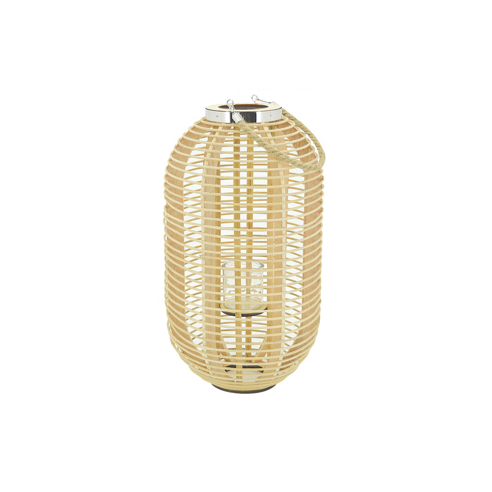 Lanterne en rotin naturel + verre