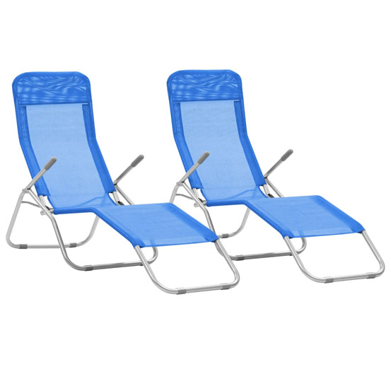 Chaises longues pliables 2 pcs TextilÚne Bleu