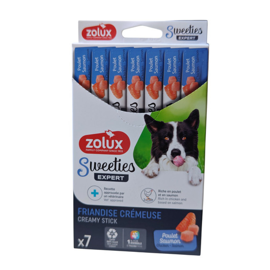 Sticks crème de poulet et saumon 7 x 14 g pour chien