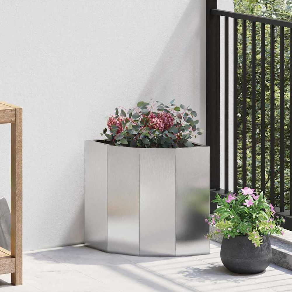 Jardinière d'angle inox pour terrasse et jardin argent 30x30x35 cm