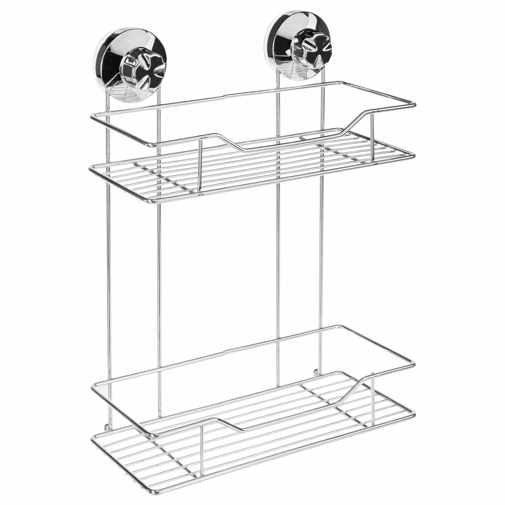 Etagère de salle de bain à ventouses - 2 niveaux - métal