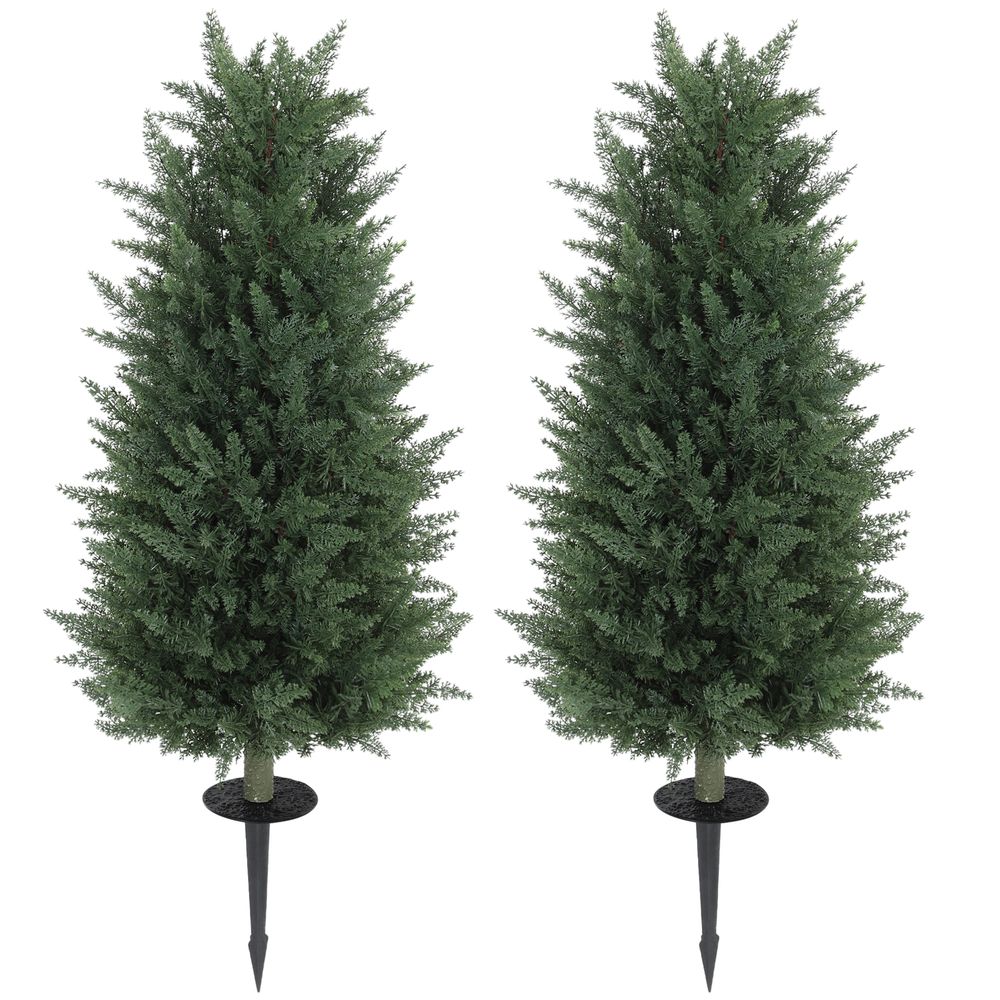 Lot de 2 cyprès artificiels pe extérieur anti uv fixation sol allée vert 100cm