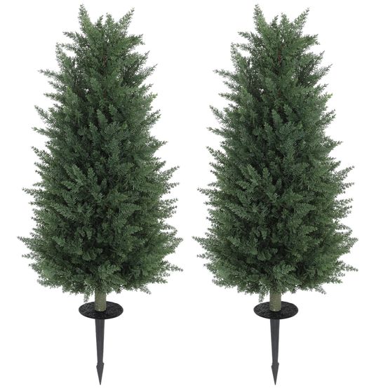 Lot de 2 cyprès artificiels pe extérieur anti uv fixation sol allée vert 100cm