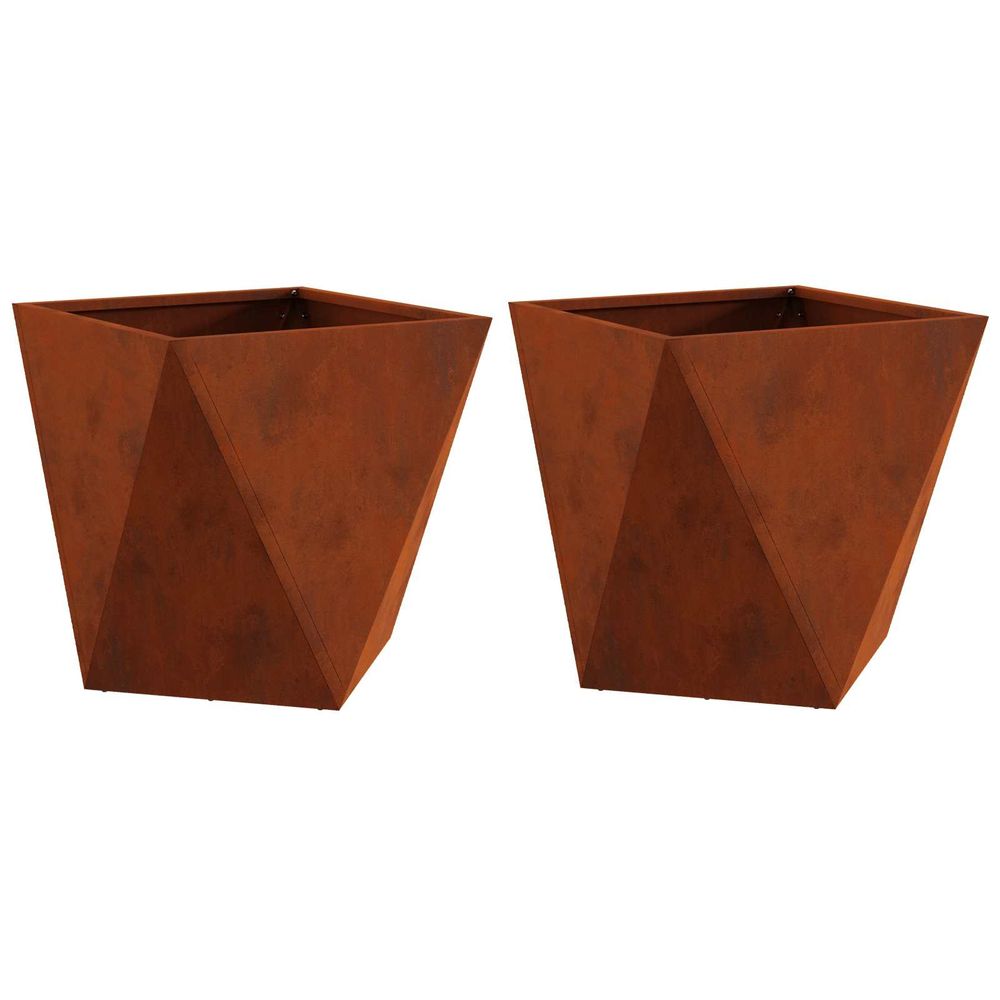 Jardinière d'extérieur 2 pc rouillé 50 x 50 x 50 cm acier patiné