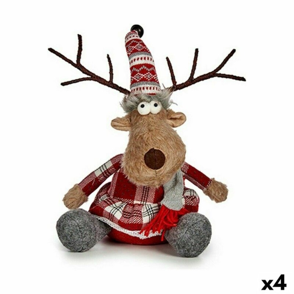 Figurine décorative cerf blanc marron rouge gris 16 x 30 x 30 cm (4 unités)