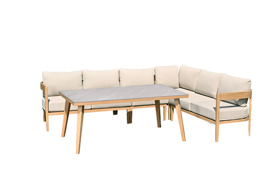 Ensemble salon de jardin carrara - table haute - 5 pièces - tecklook - sable - centostone napoli sable